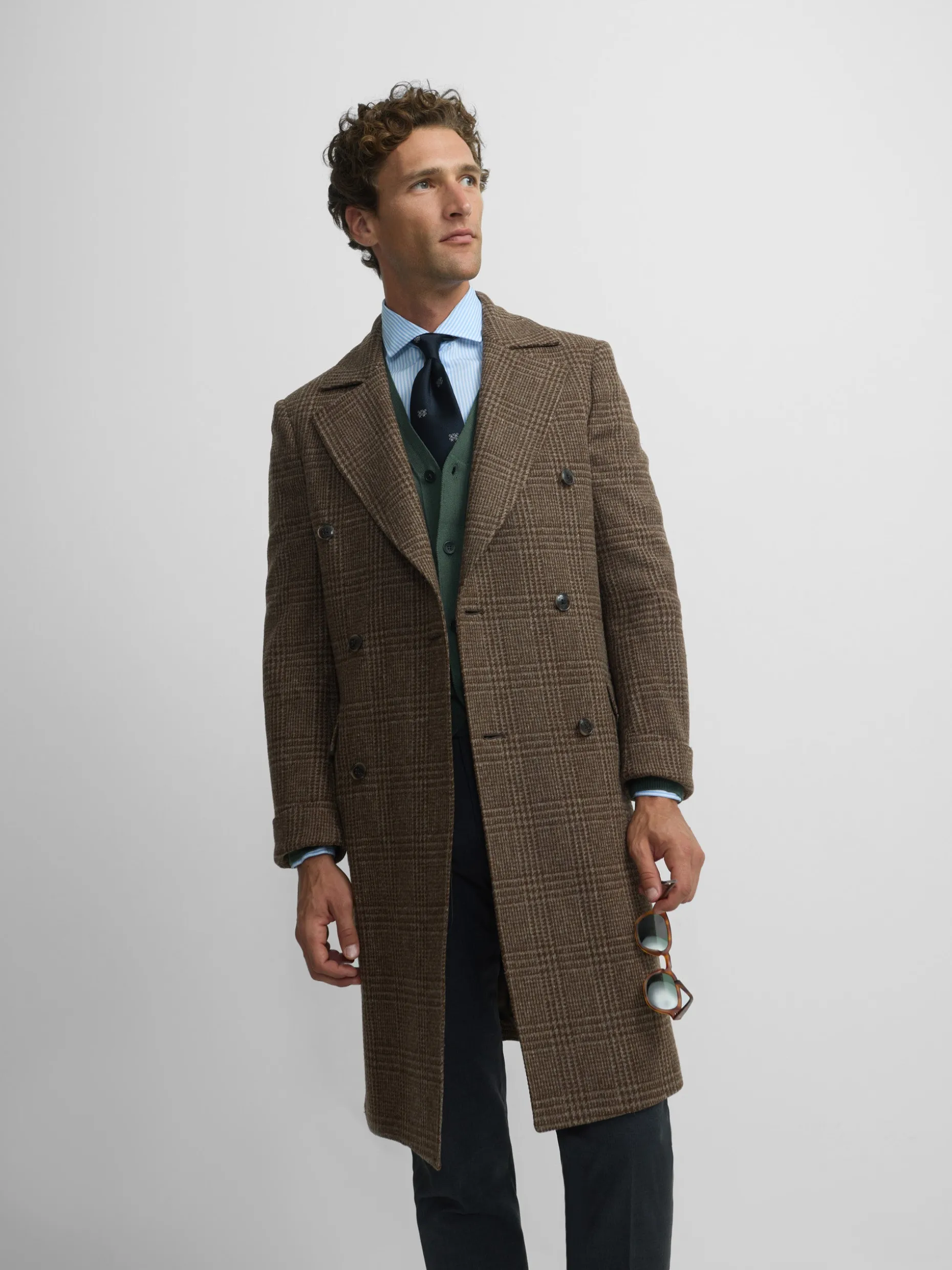 Abrigo cruzado principe de gales marron