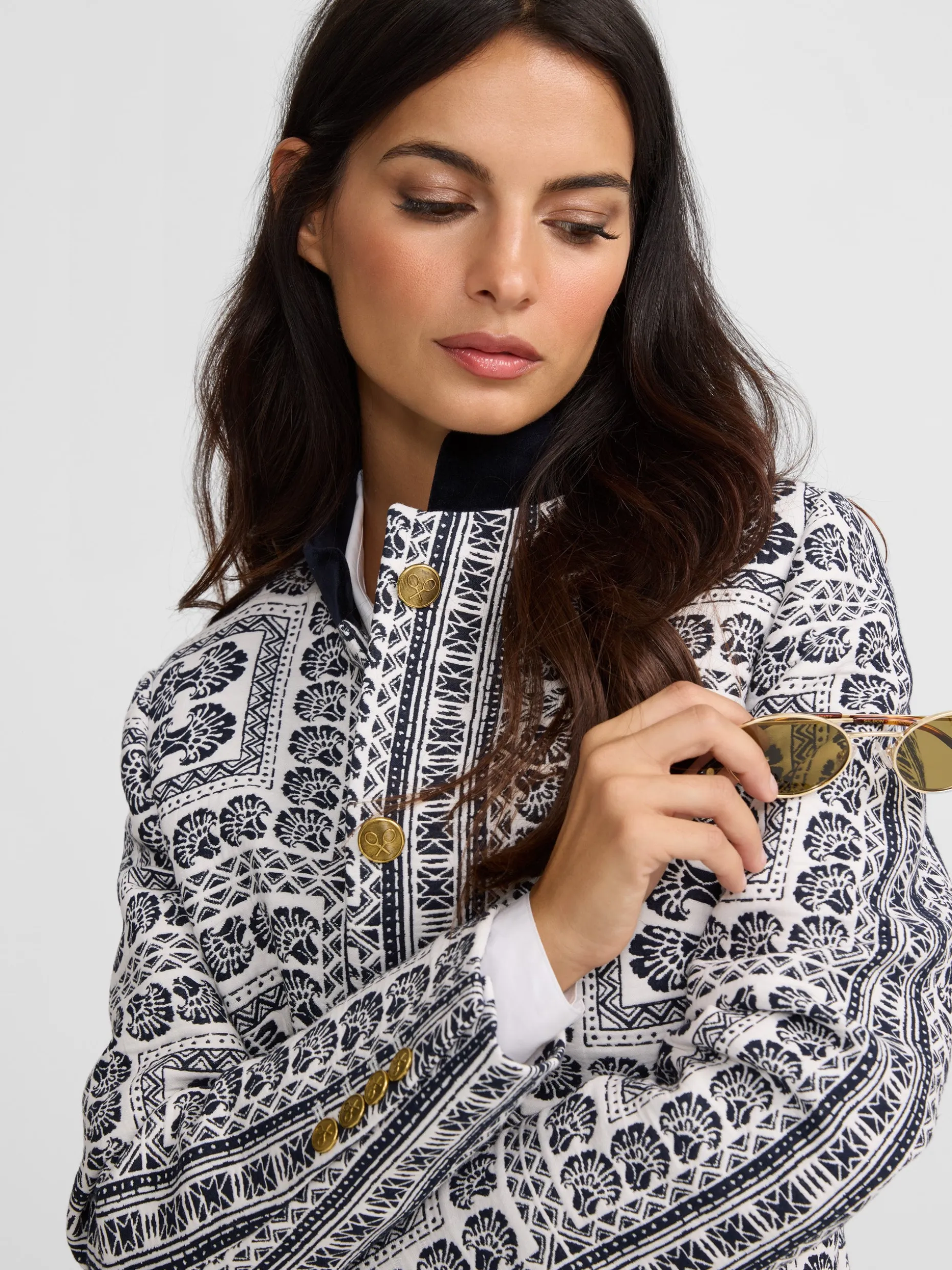 Americana jacquard motivos azul marino