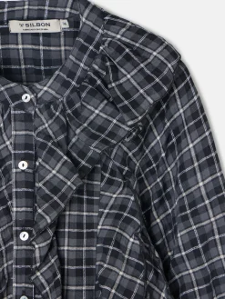 Blusa chorreras cuadros negros