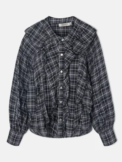 Blusa chorreras cuadros negros