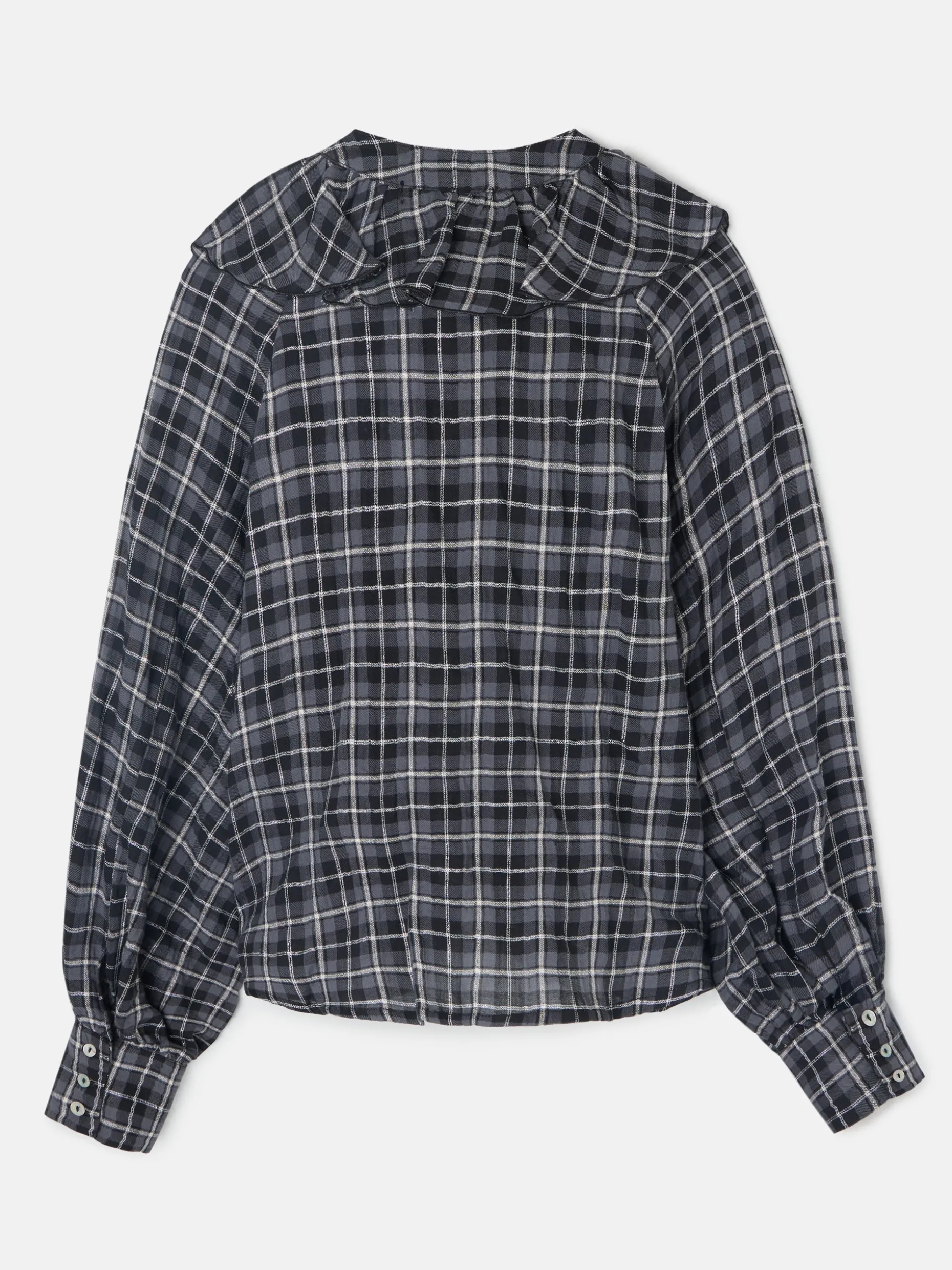 Blusa chorreras cuadros negros