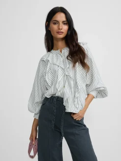 Blusa chorreras rayas blanca
