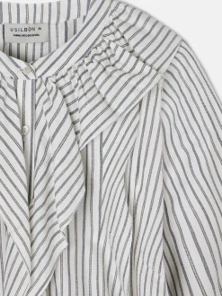 Blusa chorreras rayas blanca