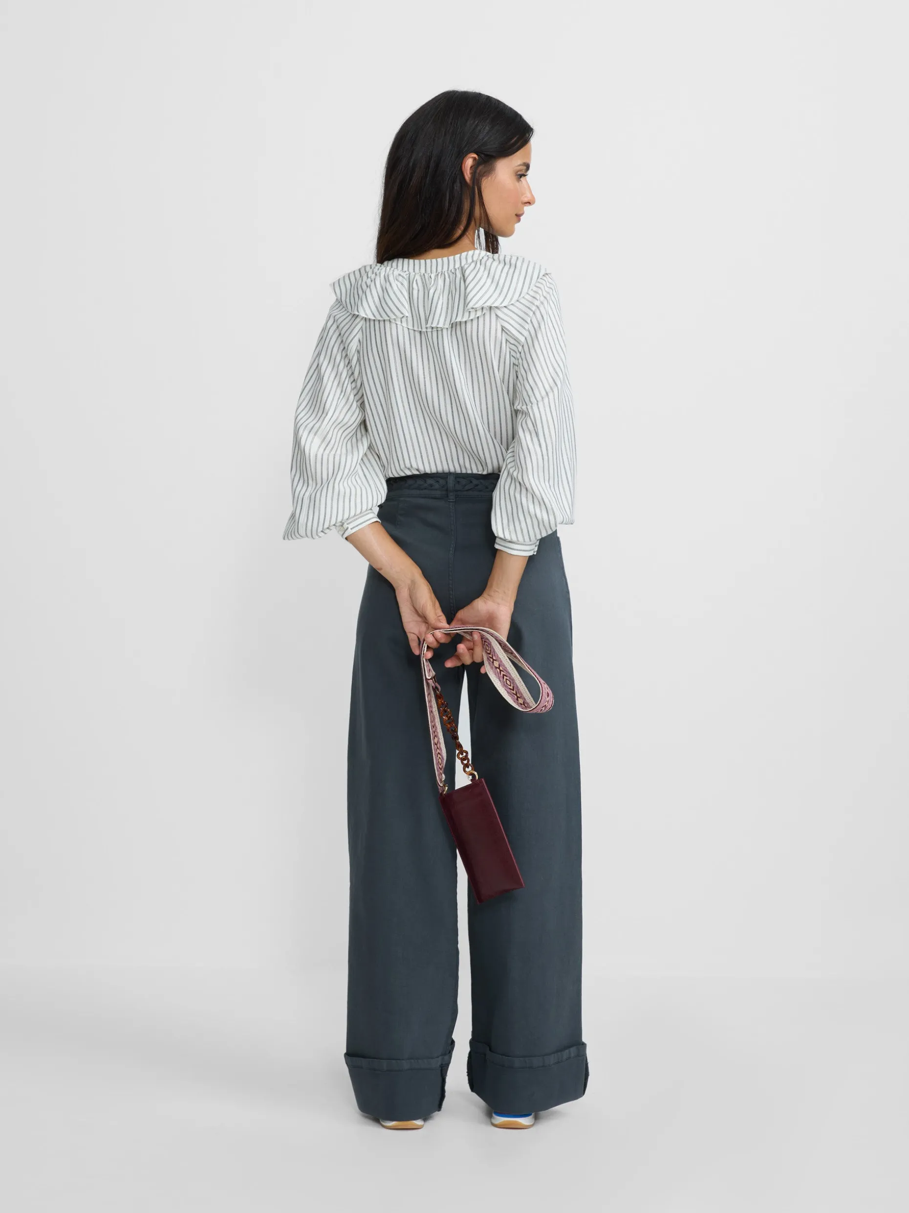 Blusa chorreras rayas blanca