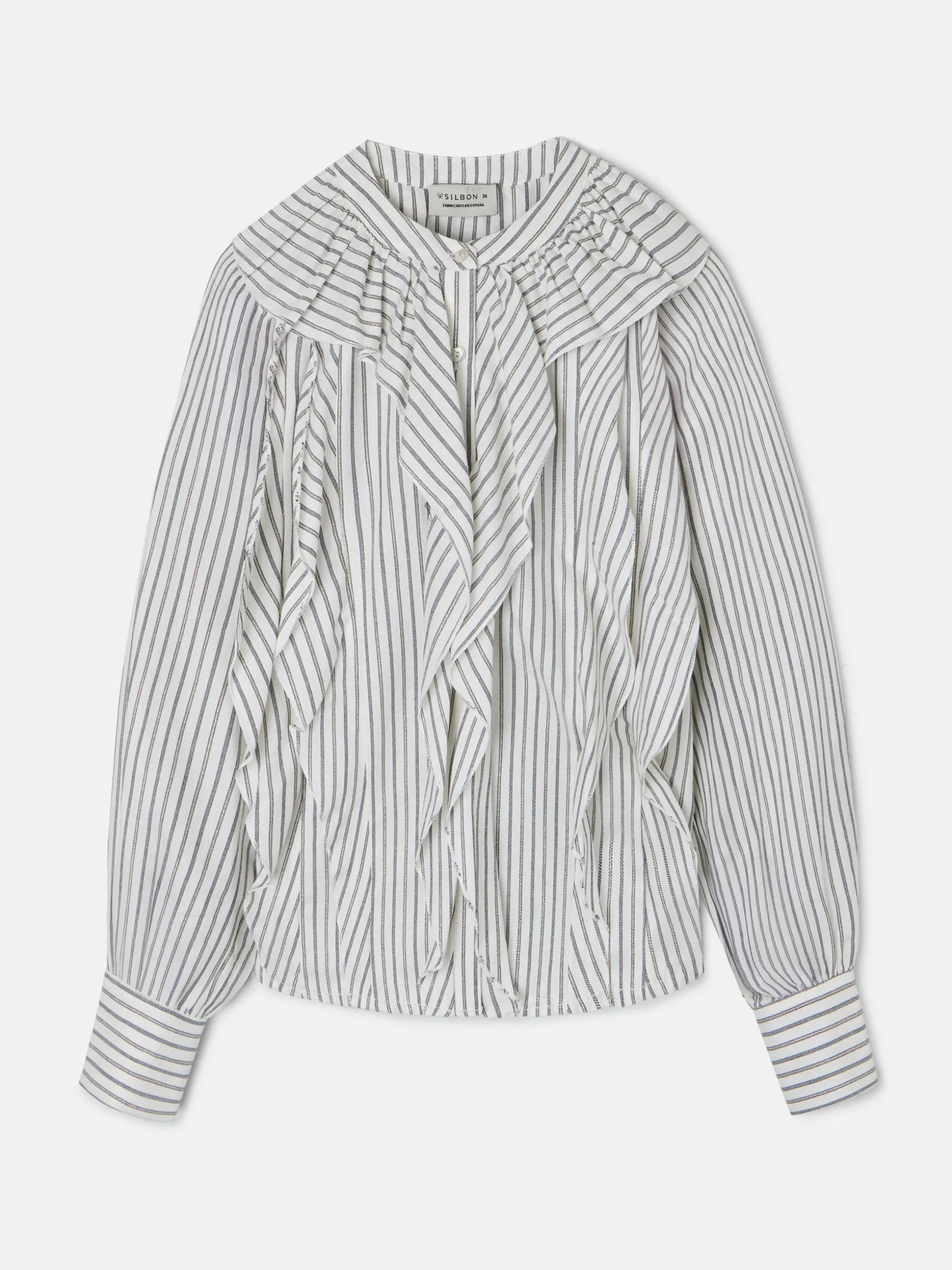 Blusa chorreras rayas blanca