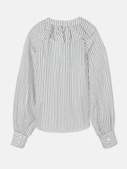 Blusa chorreras rayas blanca