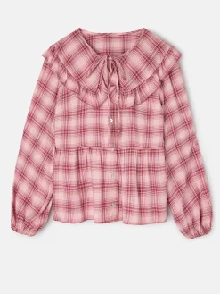 Blusa cuello bobo cuadros rosas