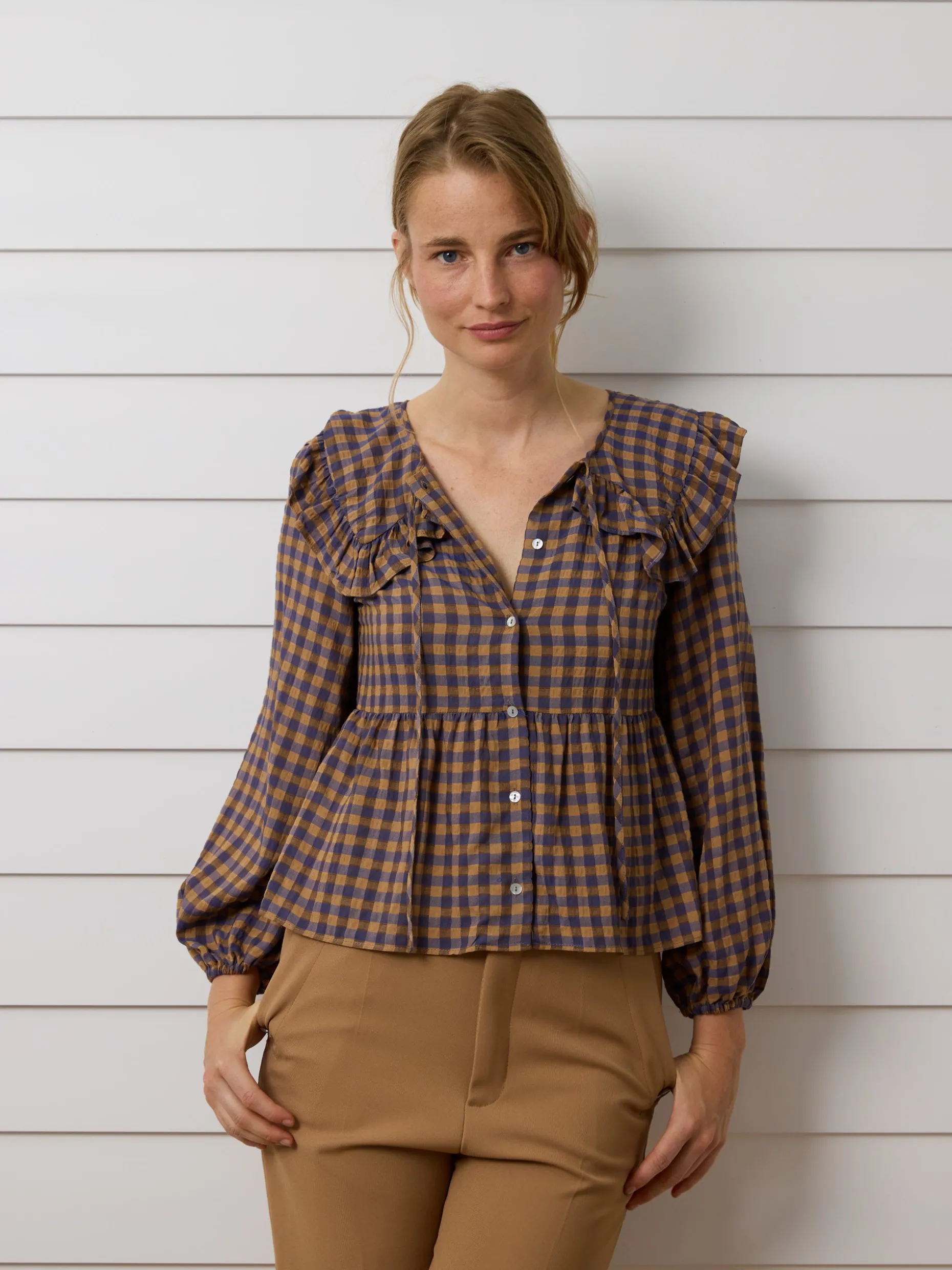 Blusa cuello bobo vichy azul