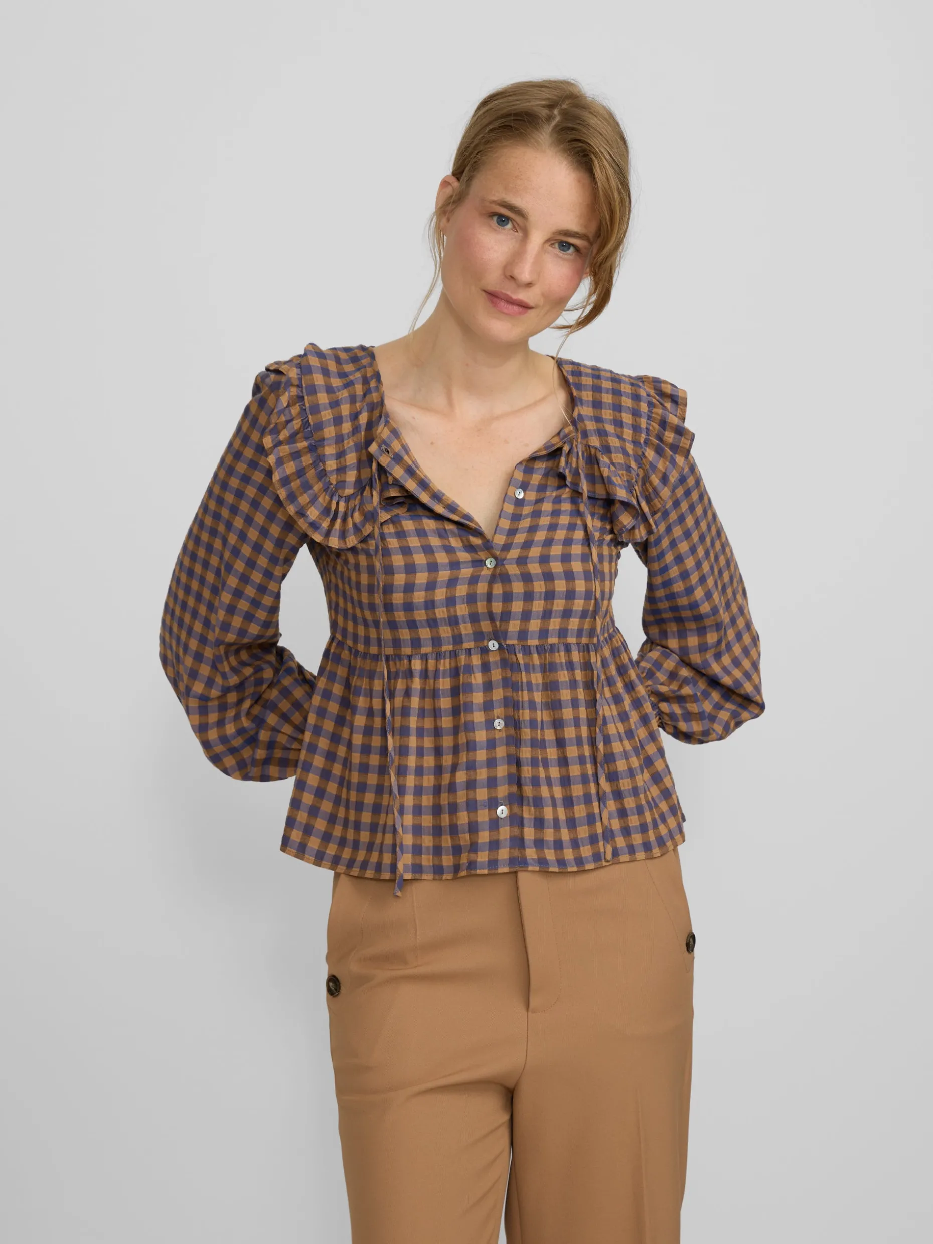 Blusa cuello bobo vichy azul