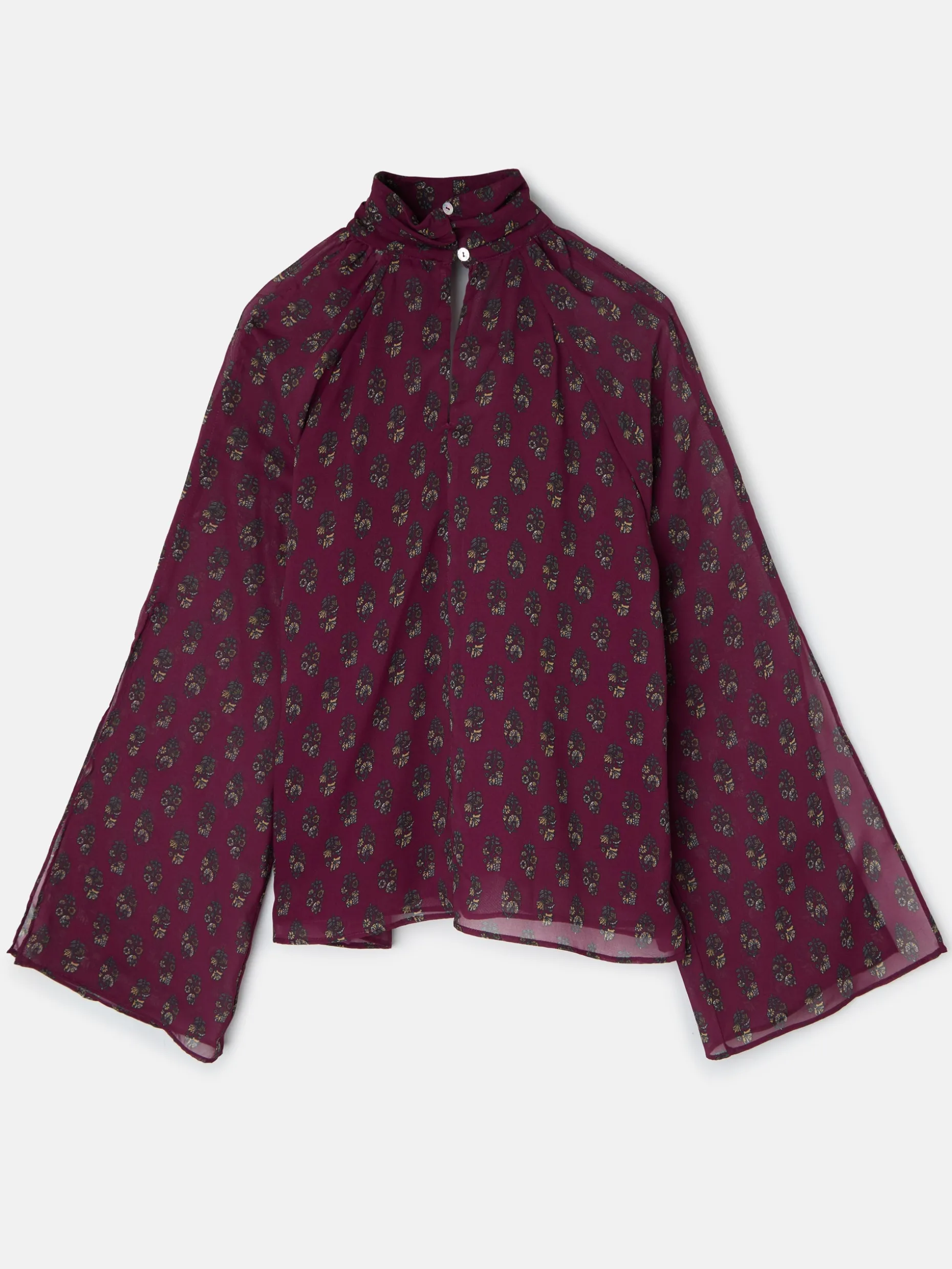 Blusa cuello estampado motivos burdeos