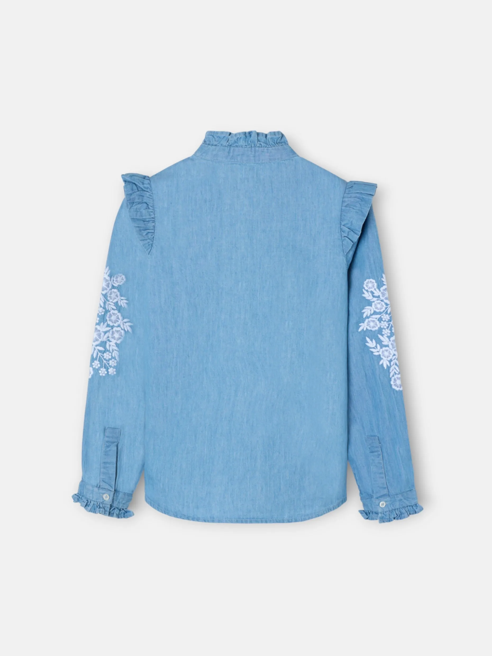 Blusa girl denim bordado flores blancas