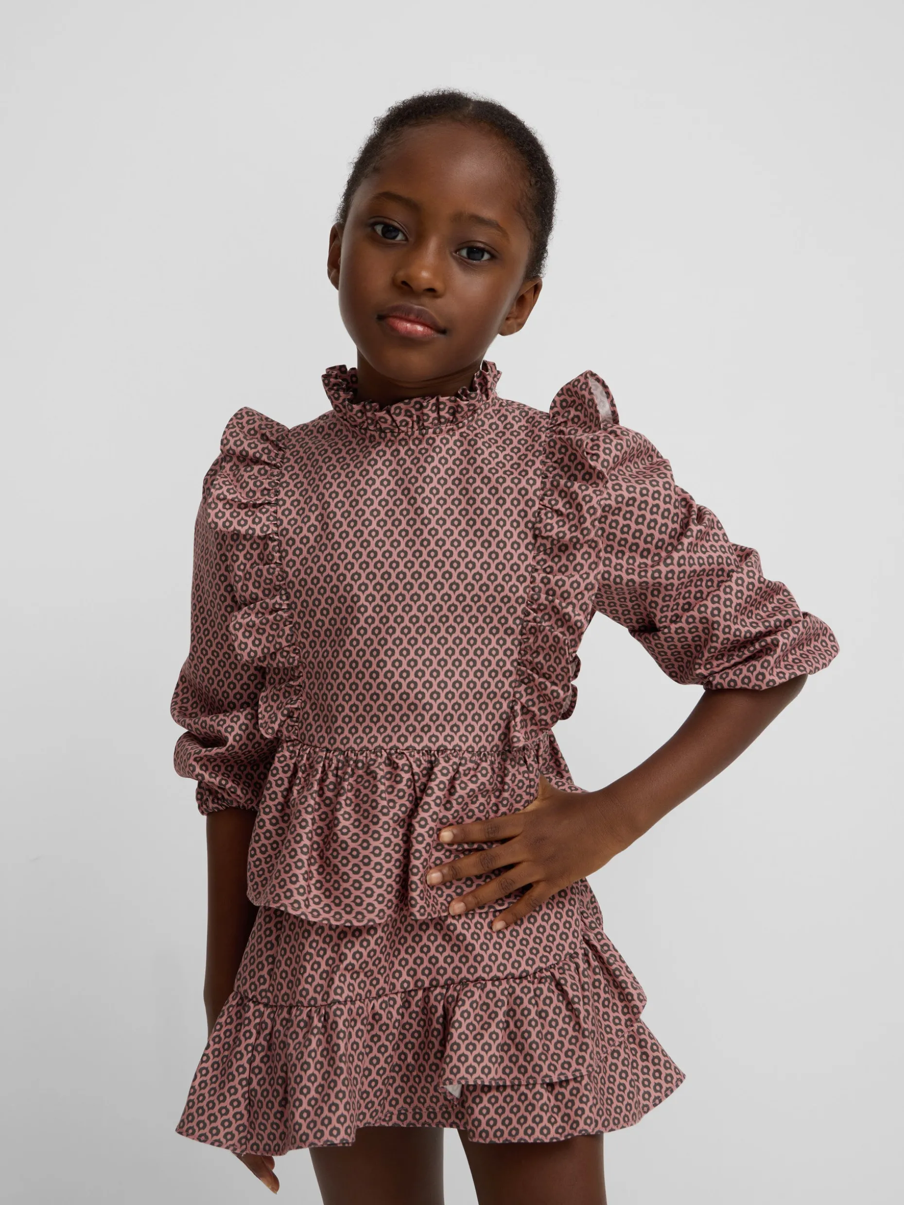 Blusa girl jaretas estampado etnico rosa