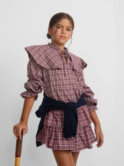 Blusa girl volante cuadros morados y rosas