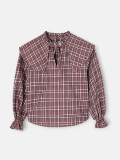Blusa girl volante cuadros morados y rosas