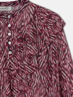 Blusa volante estampado animal print burdeos