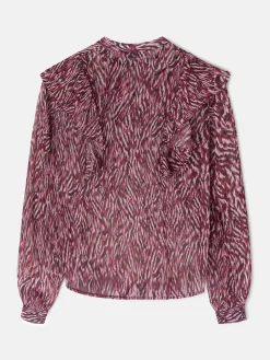 Blusa volante estampado animal print burdeos