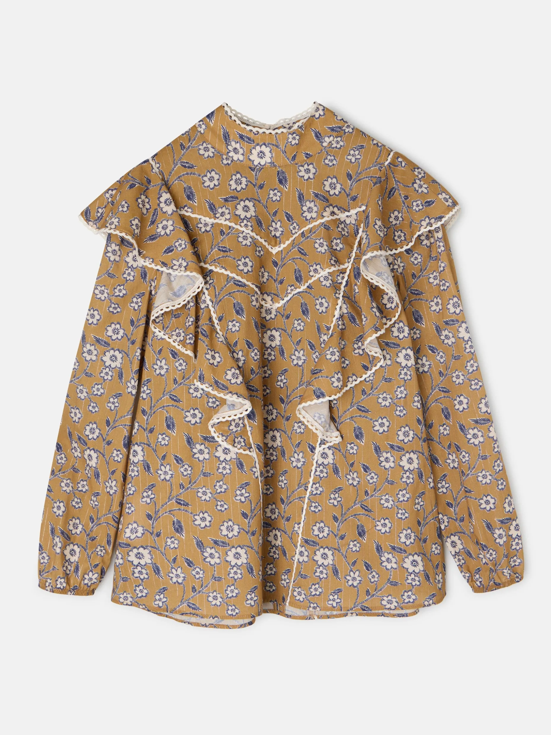 Blusa volantes estampado flores camel