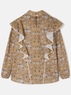 Blusa volantes estampado flores camel