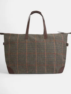 Bolsa de viaje casual tejido cuadros marron