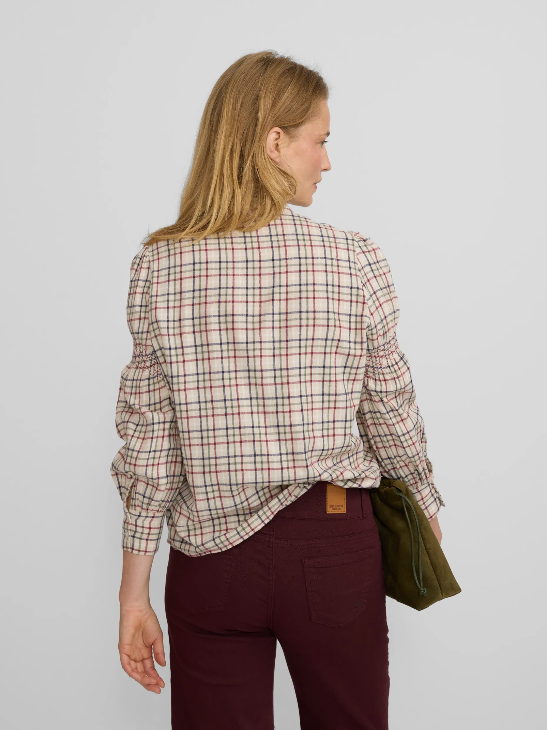 Camisa fruncidos cuadros granate y azul
