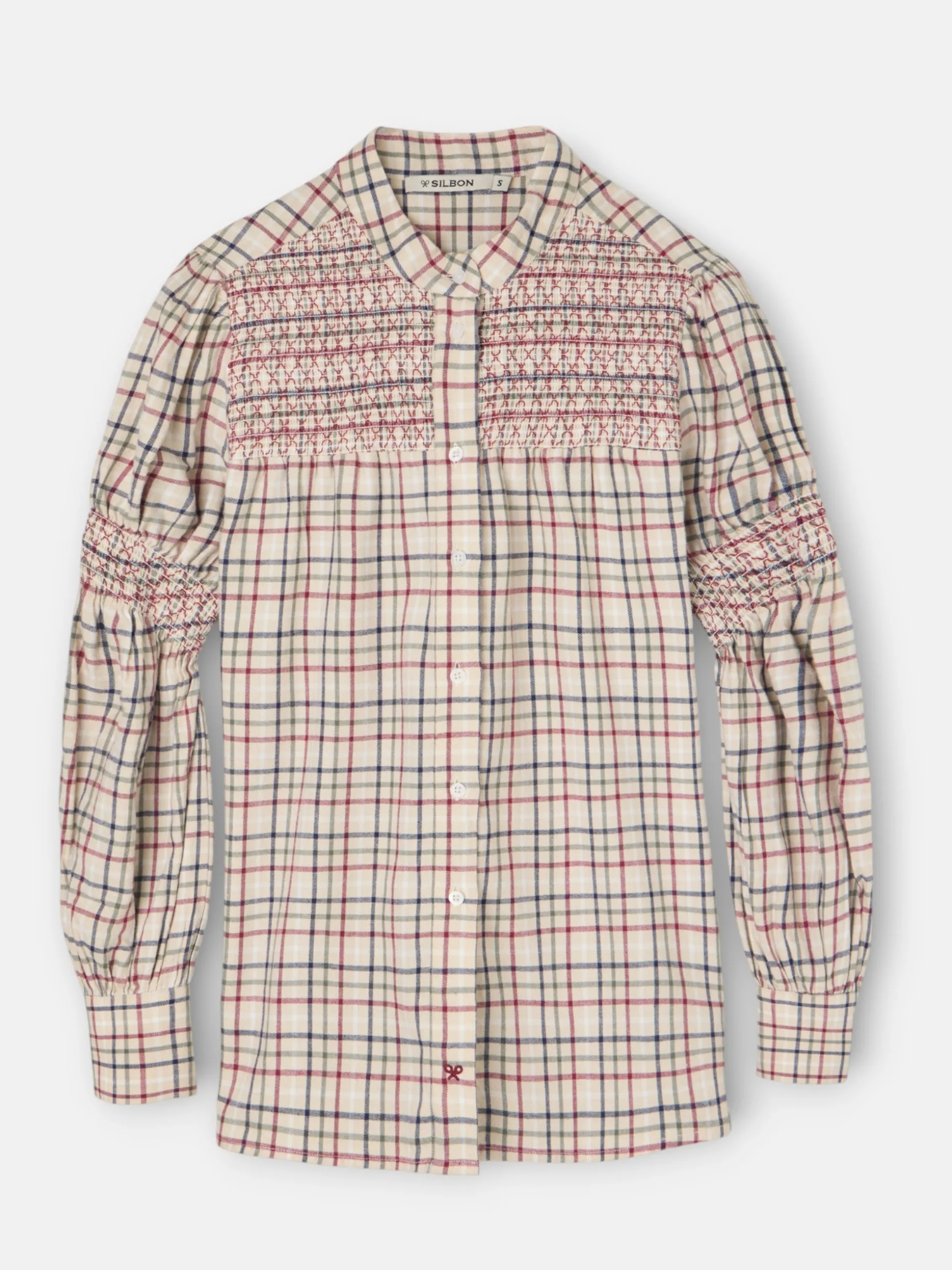 Camisa fruncidos cuadros granate y azul