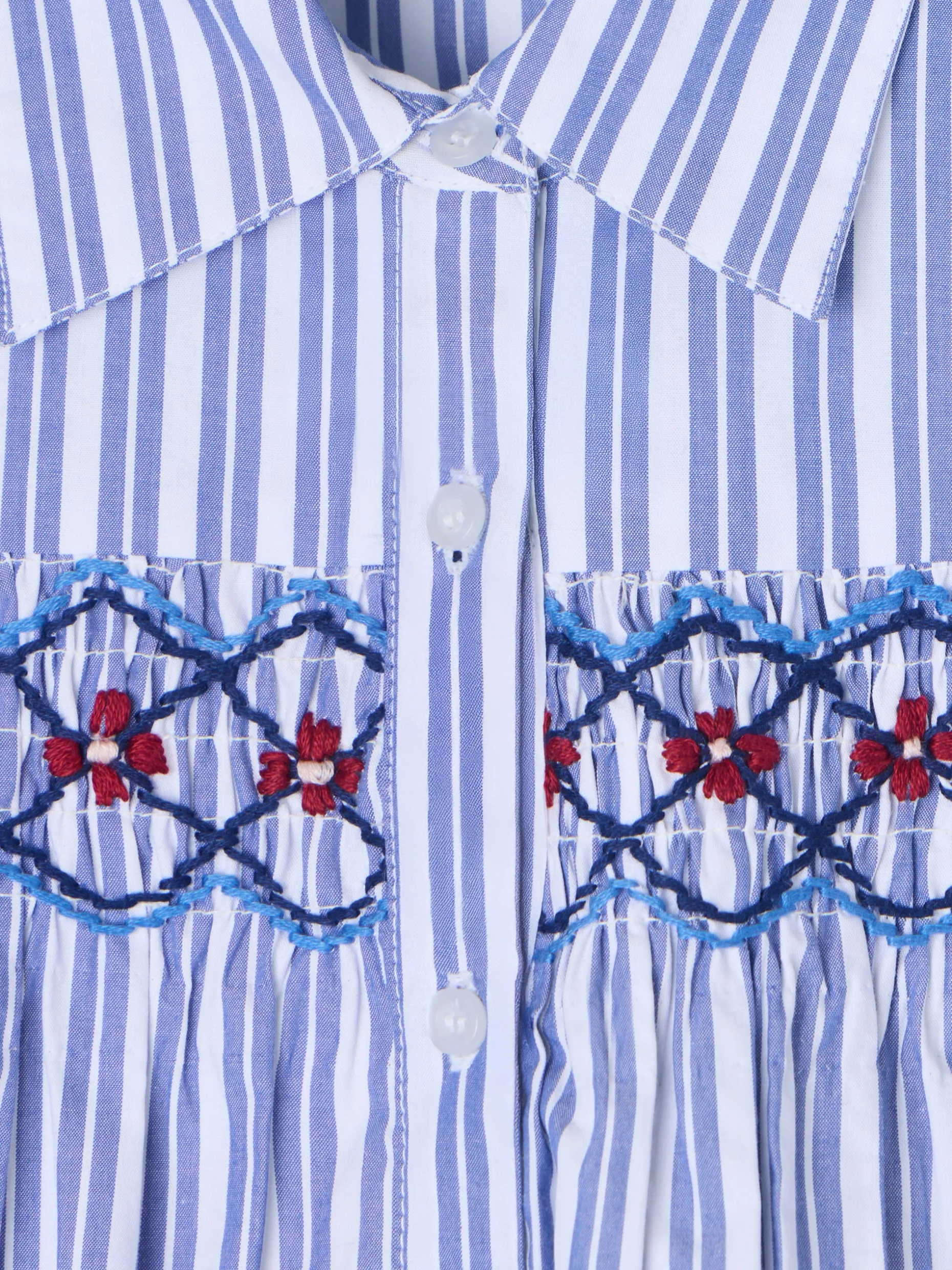 Camisa girl fruncidos rayas azul y blanca