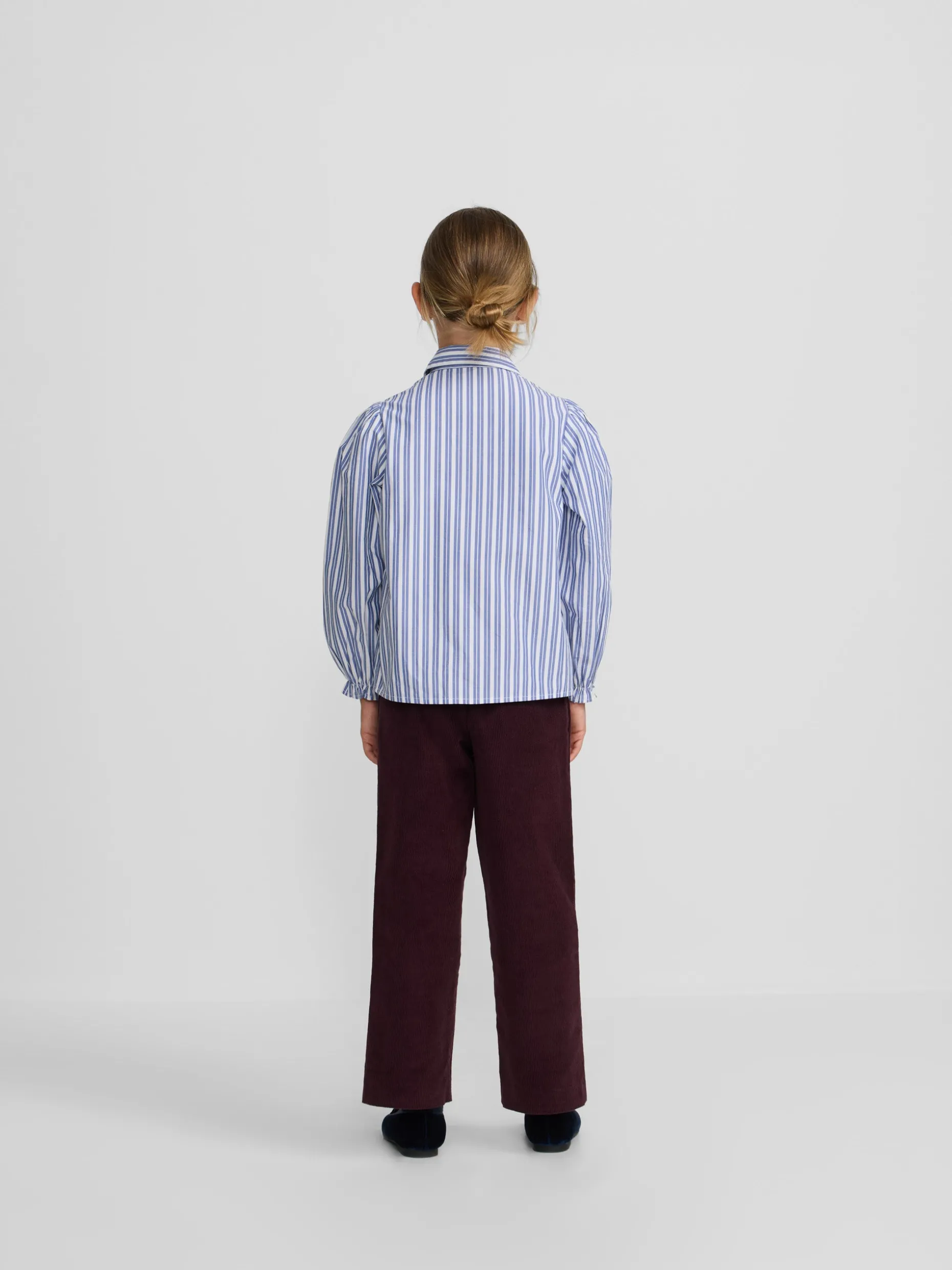 Camisa girl fruncidos rayas azul y blanca