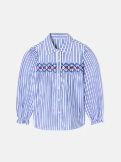 Camisa girl fruncidos rayas azul y blanca