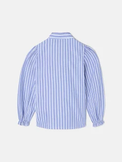 Camisa girl fruncidos rayas azul y blanca