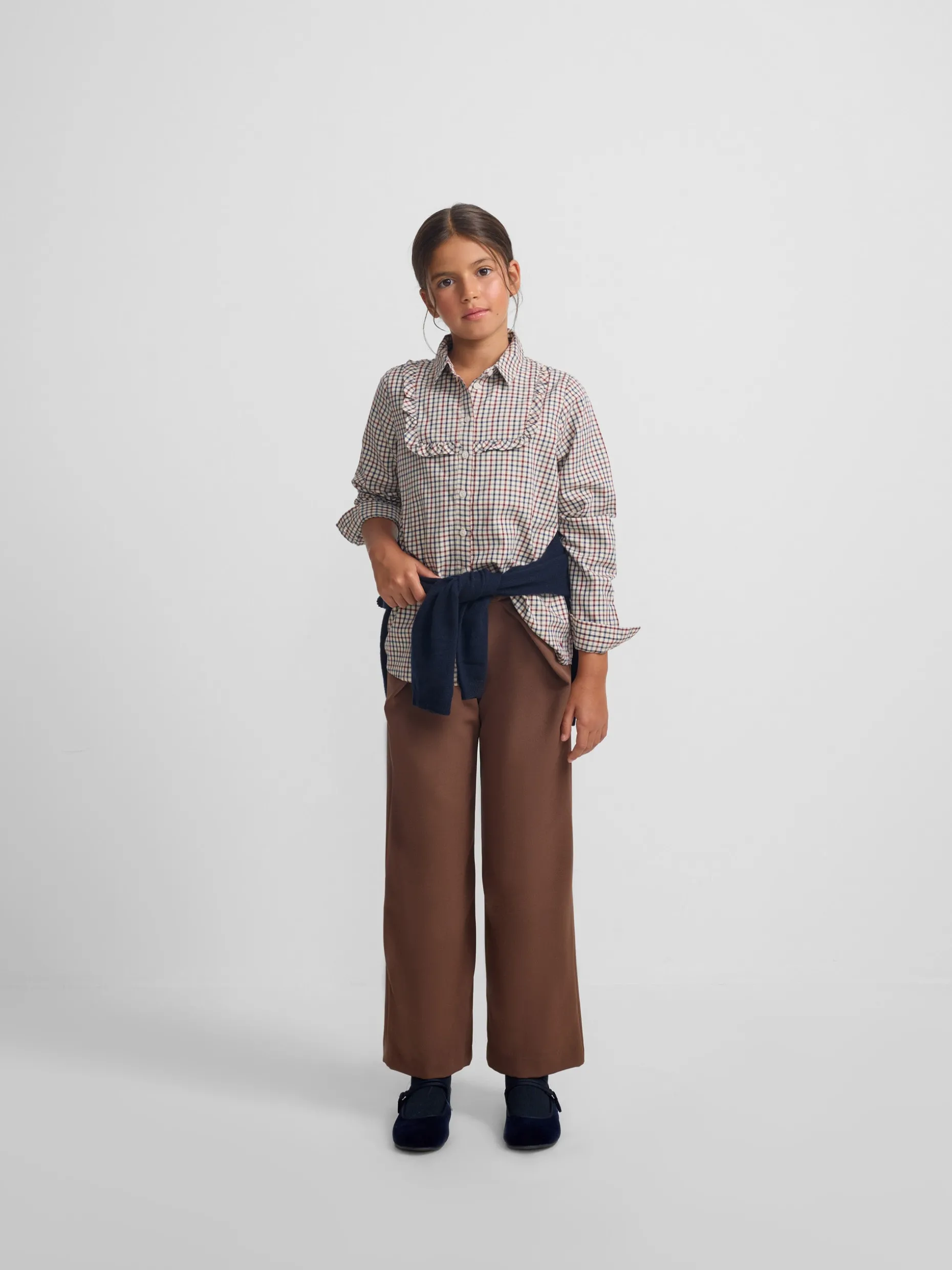 Camisa girl volante cuadros azul y rojo