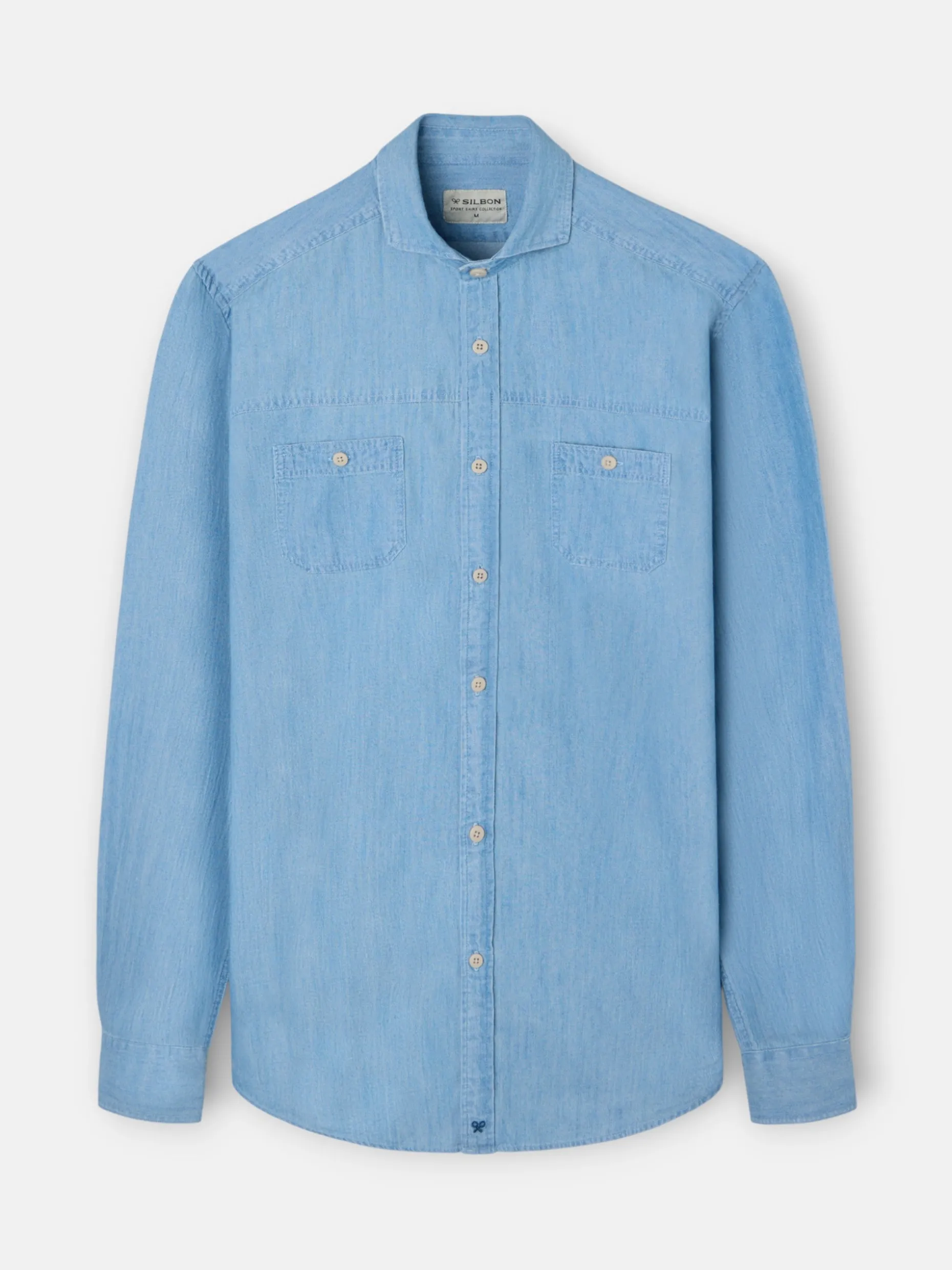 Camisa sport denim bolsillos azul claro