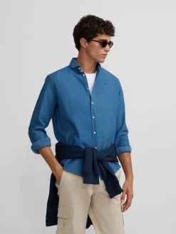 Camisa sport estructura denim azul medio