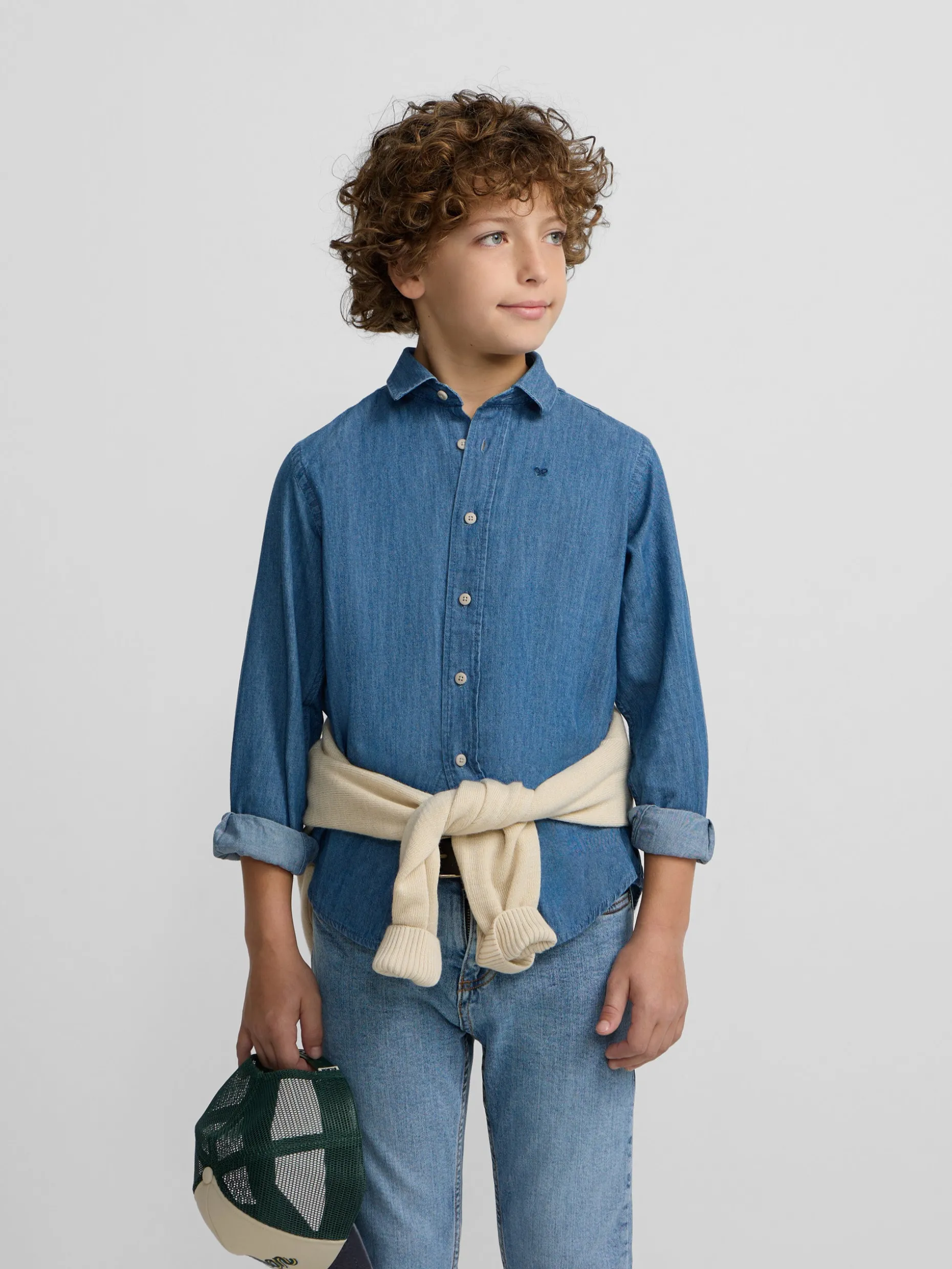 Camisa sport kids clasica denim azul claro