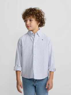 Camisa sport kids oxford rayas azul verde