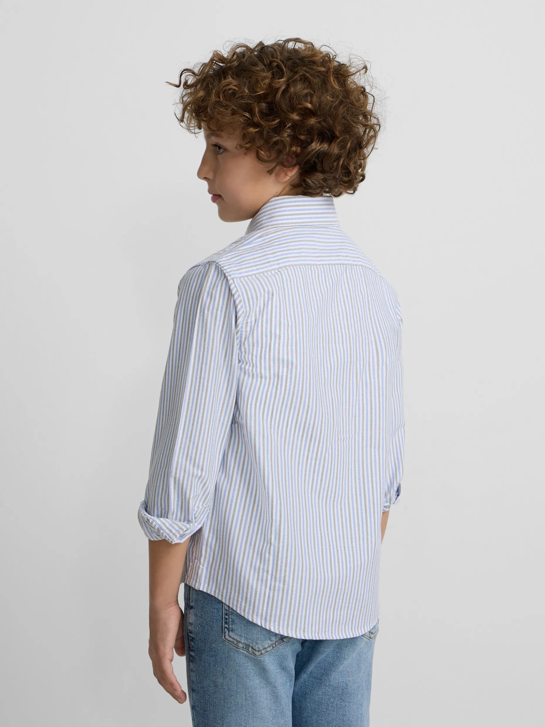 Camisa sport kids oxford rayas azul verde