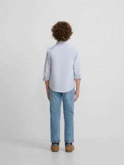 Camisa sport kids oxford rayas azul verde