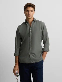Camisa sport miniestructura verde oscuro