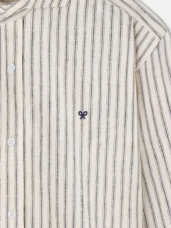 Camisa sport minilogo rayas verticales beige