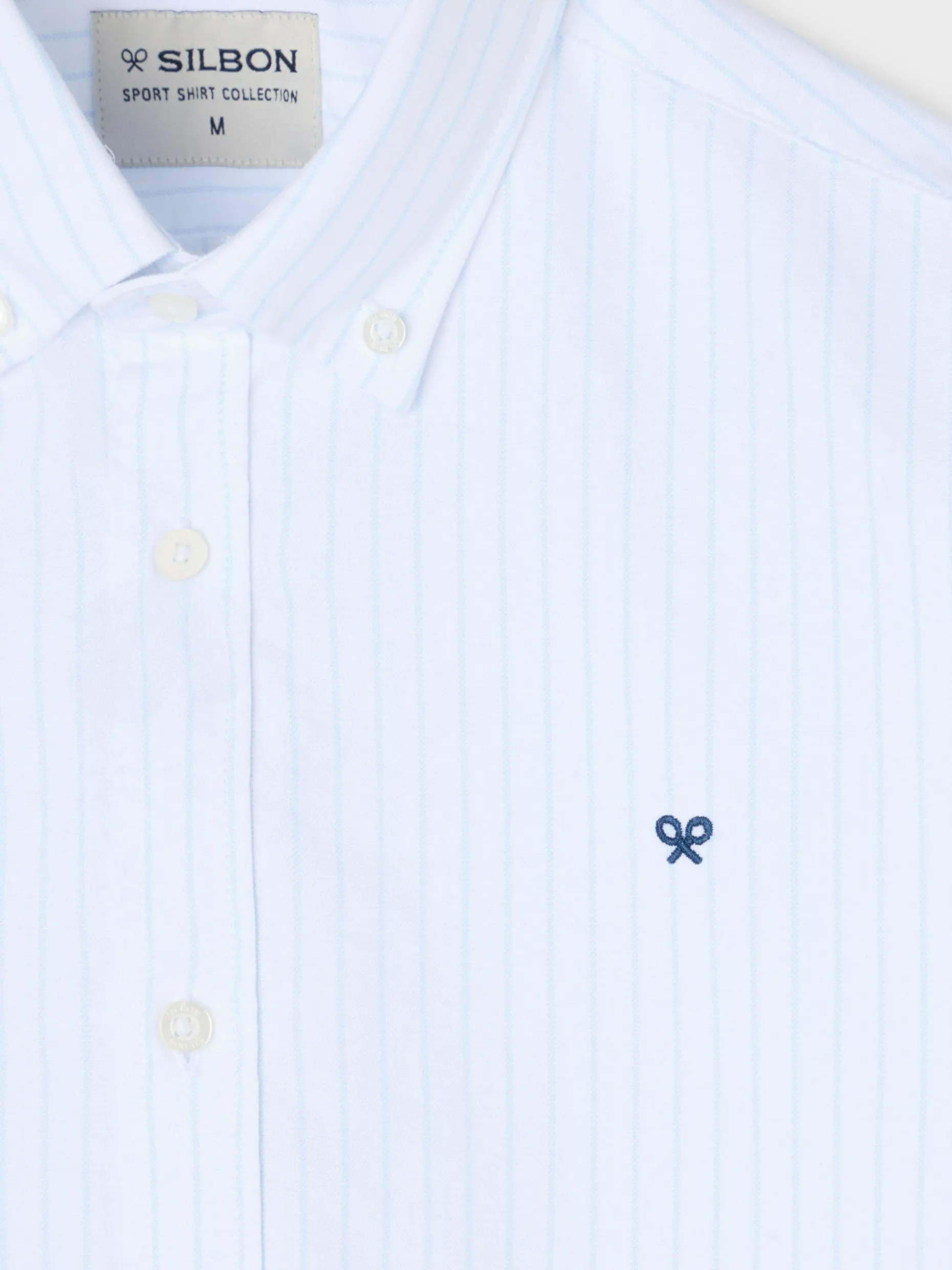 Camisa sport oxford blanca raya fina celeste