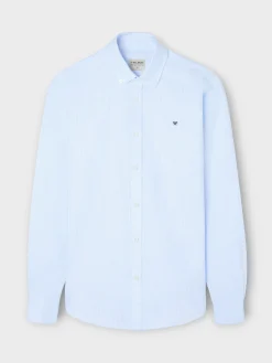 Camisa sport oxford celeste raya fina blanca