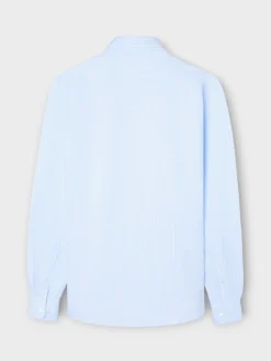 Camisa sport oxford celeste raya fina blanca