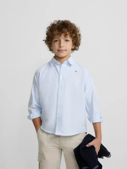 Camisa sport oxford kids celeste raya fina blanca