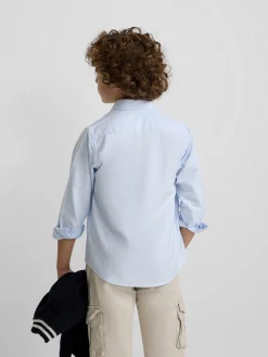 Camisa sport oxford kids celeste raya fina blanca