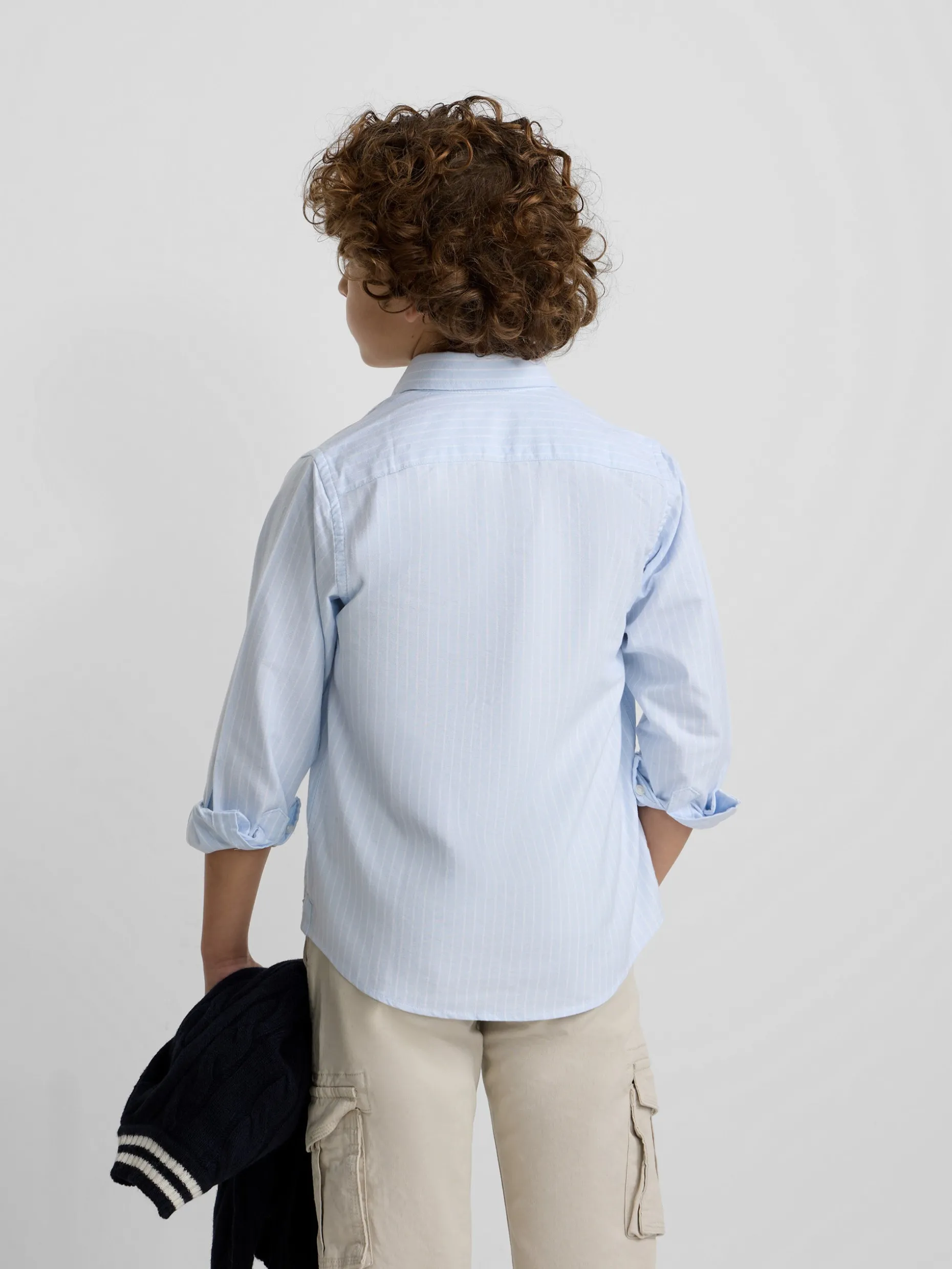 Camisa sport oxford kids celeste raya fina blanca