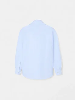 Camisa sport oxford kids celeste raya fina blanca