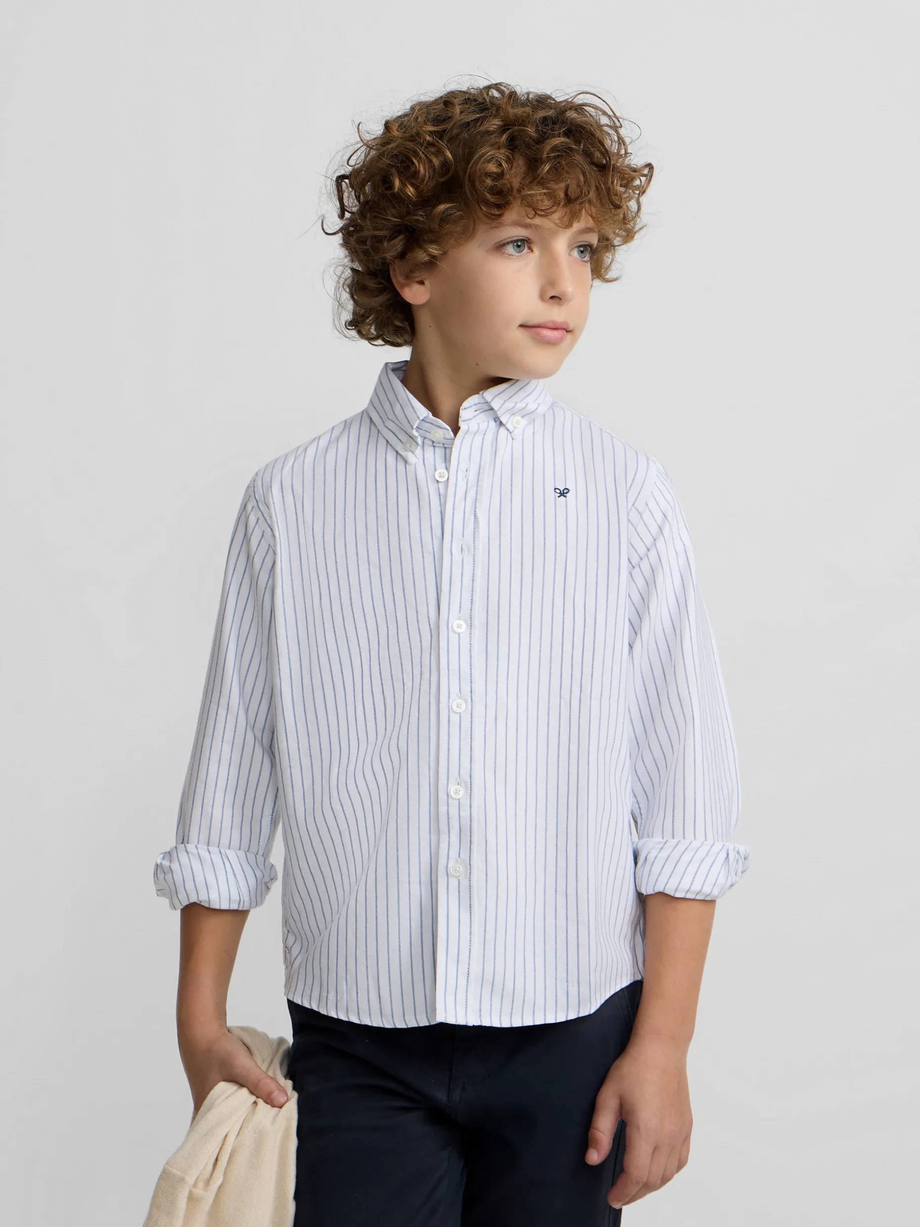 Camisa sport oxford kids blanca raya fina navy