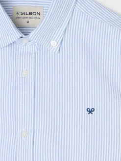 Camisa sport oxford raquetas rayas azul medio