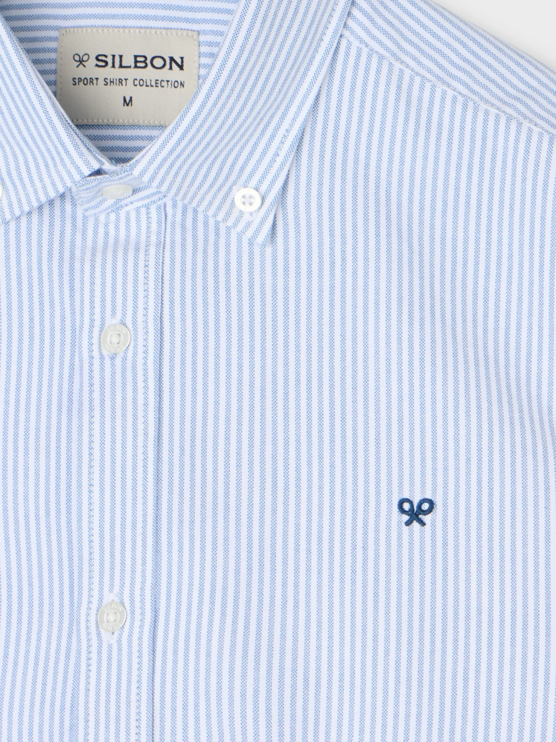 Camisa sport oxford raquetas rayas azul medio