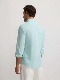 Camisa sport oxford rayas verde medio