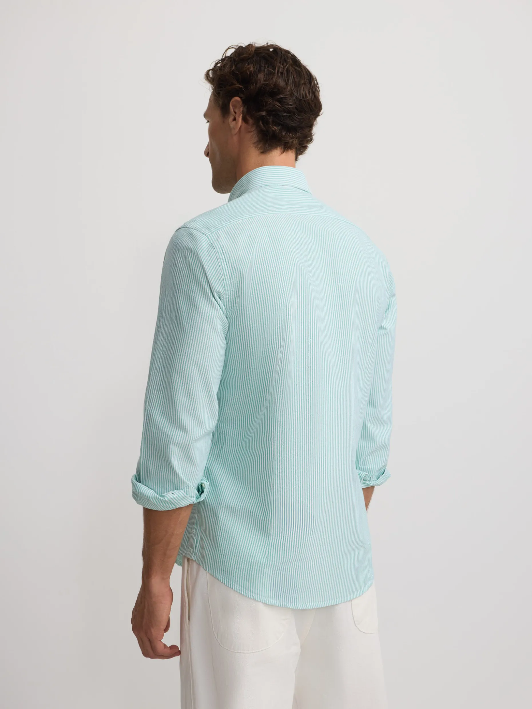 Camisa sport oxford rayas verde medio